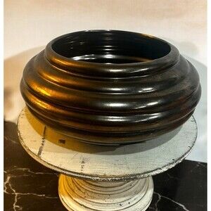 Vtg Haeger Floral Metallic Bronze Ribbed Beehive Design Planter Original Sticker